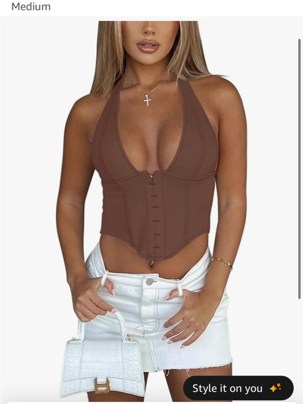 Brown Plunge Corset Halter Top - Women